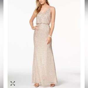 Adrianna Papell Sequined Blouson Dress— Nude, Size 10